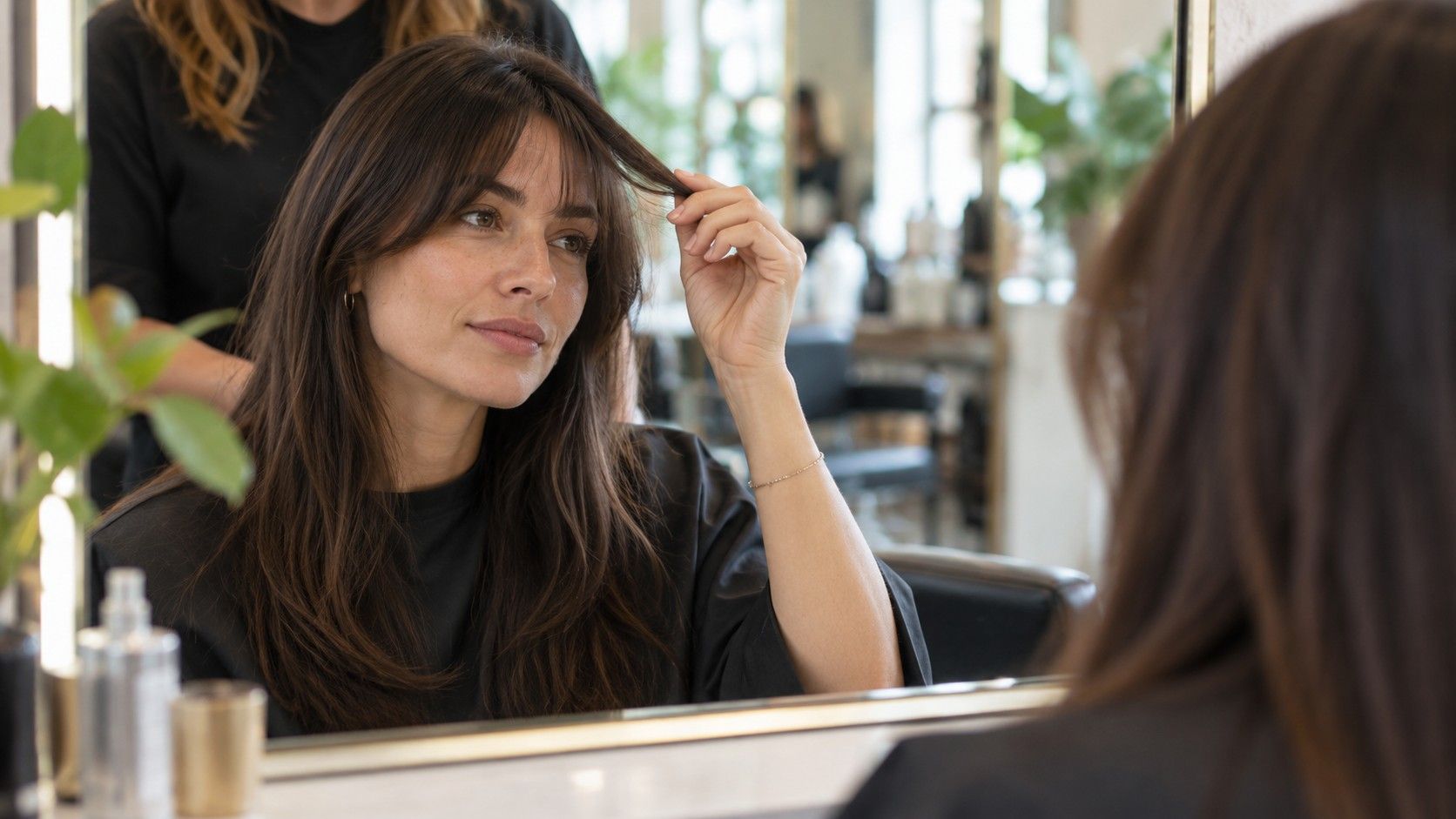 Comparing a fringe shape before a haircut