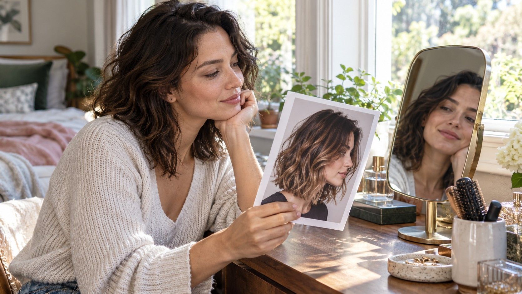 Reviewing hairstyle preview access and photo choices before trying a look