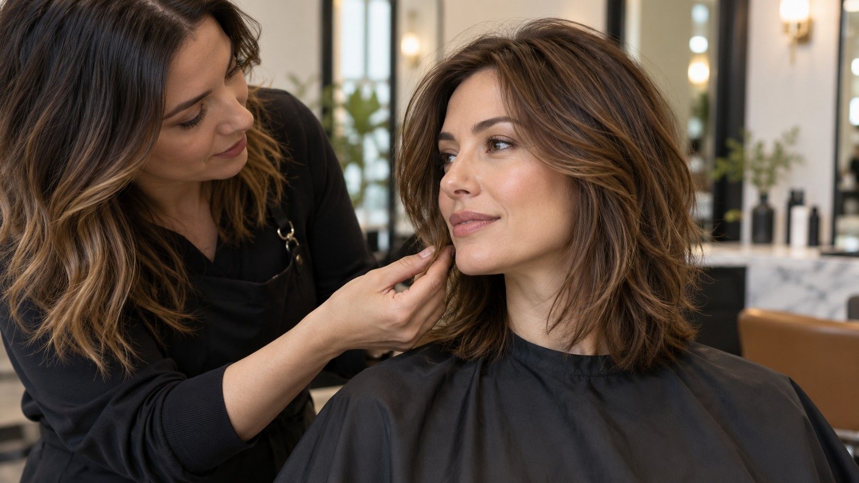 Person comparing face-framing haircut ideas in a mirror